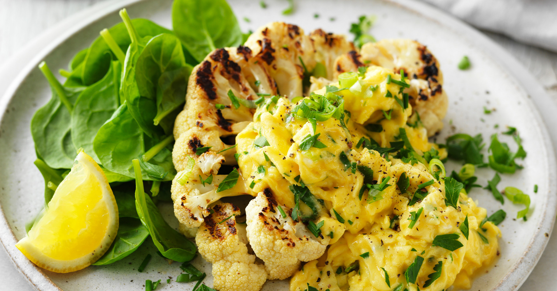 Cauliflower Steaks with Scrambled Eggs and herbs Recipe | myfoodbook | Australian eggs healthy recip